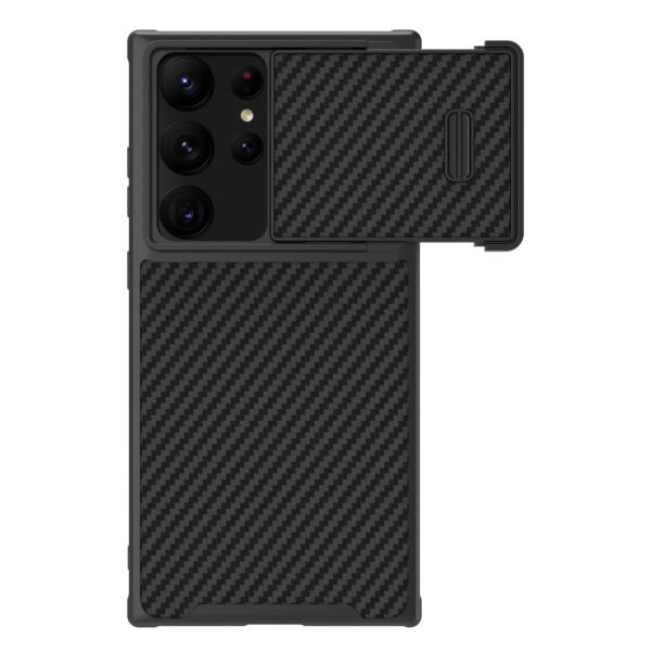 Nillkin Case for Samsung Galaxy S23 Ultra (6.8" Inch) Synthetic Fiber S Camshield Camera Semi Automatic Aramid Carbon Tough Waterproof Light Weight Protect Black Color