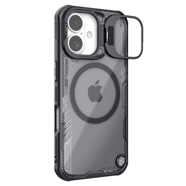 Nillkin Case for Apple iPhone 16 (6.1″ Inch) Iceblade Prop Case with Mag Safe Magnetic Features Corner Air Bags + Aluminium camera protect stand scratch & dust proof Black
